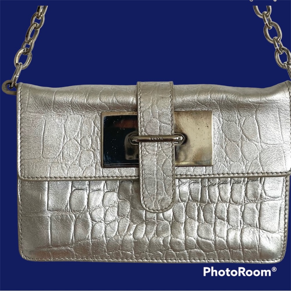 FURLA mini bag Authentic leather / shoulder bag gold Crocodile Pattern I… - Picture 4 of 16